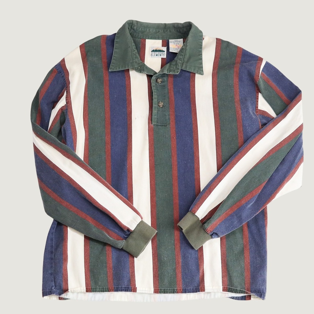 Northern Elements Rugby Polo Shirt Mens Small Stripe Long Sleeve Vintage 90s